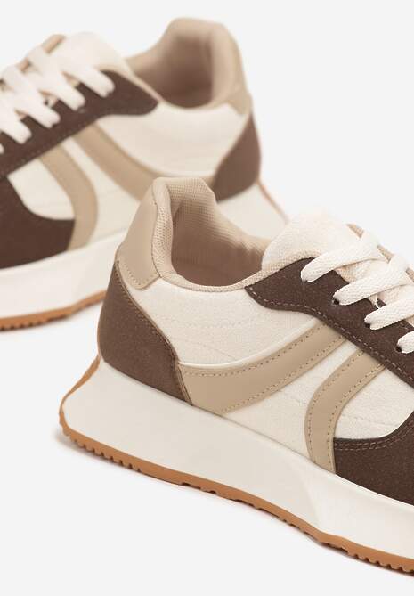 Brązowe Sneakersy z Geometrycznym Wzorem Velwettia