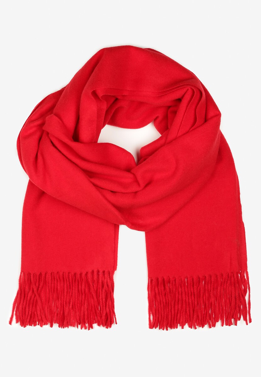 Czerwony Szalik Wykończony Frędzlami z Tkaniny Valleria