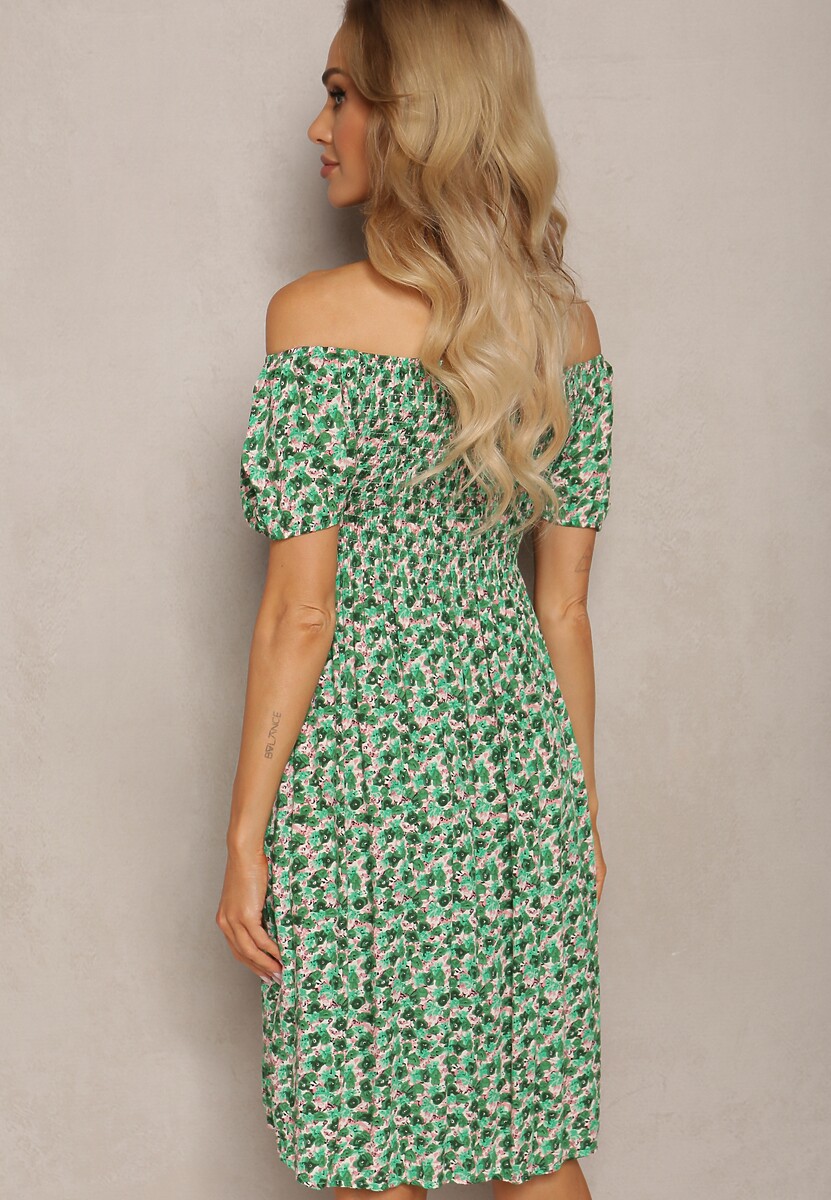 Zielona Sukienka Typu Hiszpanka z Wiskozy z Gumkami w Talii Wiariana