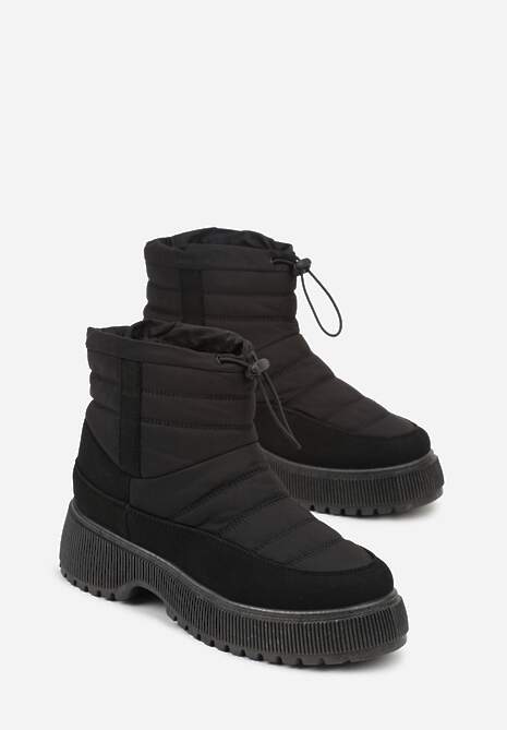 Czarne Pikowane Śniegowce ze Ściągaczem Monivella