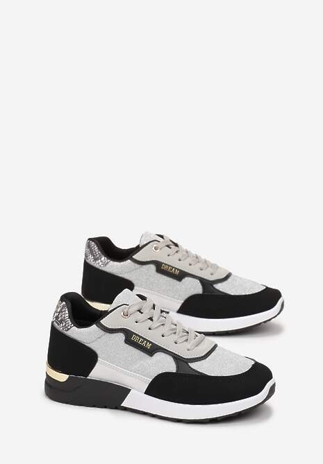 Srebrno-Czarne Sneakersy Brokatowe z Metaliczną Wstawką Kemanne