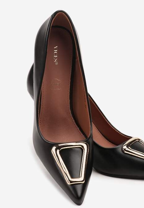 Czarne Szpilki Vices z Wkładką ze Skóry Naturalnej Ozdobione Klamrą Miava