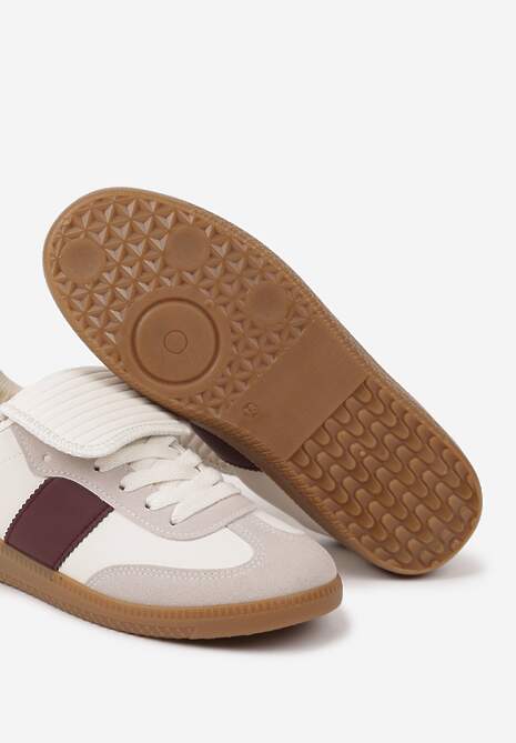 Beżowo-Bordowe Sznurowane Płaskie Sneakersy z Geometrycznym Wzorem Felilva