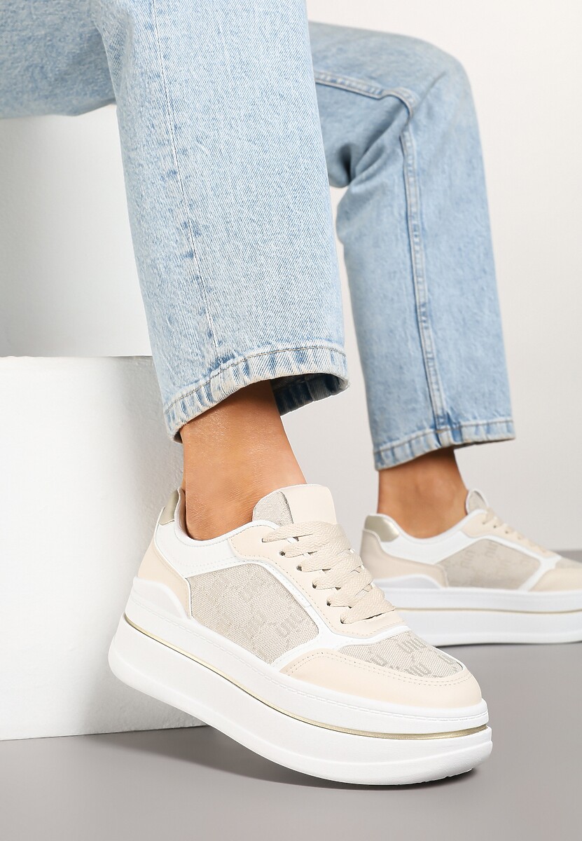 Beżowe Sneakersy Streetwearowe na Platformie Ninelis