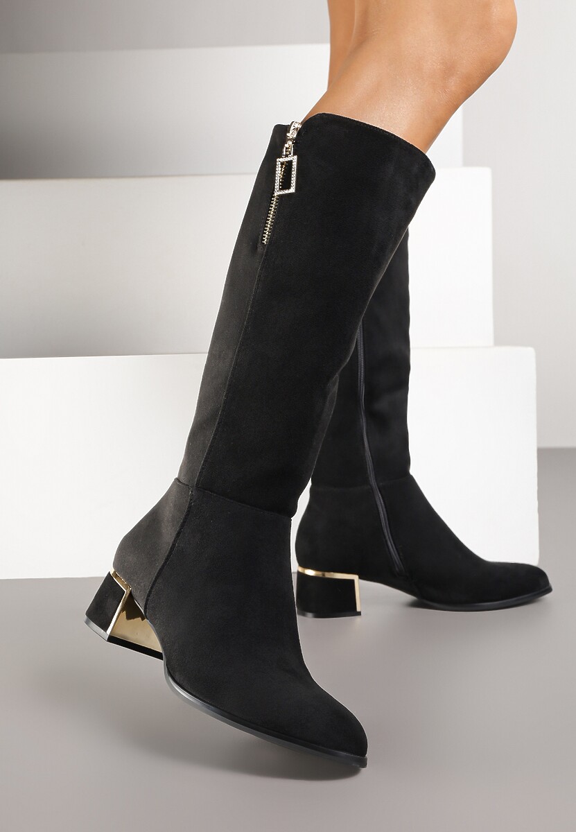 Czarne Kozaki na Słupku z Metaliczną Wstawką Miselle