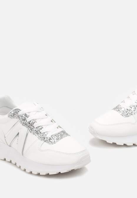 Białe Sneakersy z Brokatem przed Kostkę Skylara