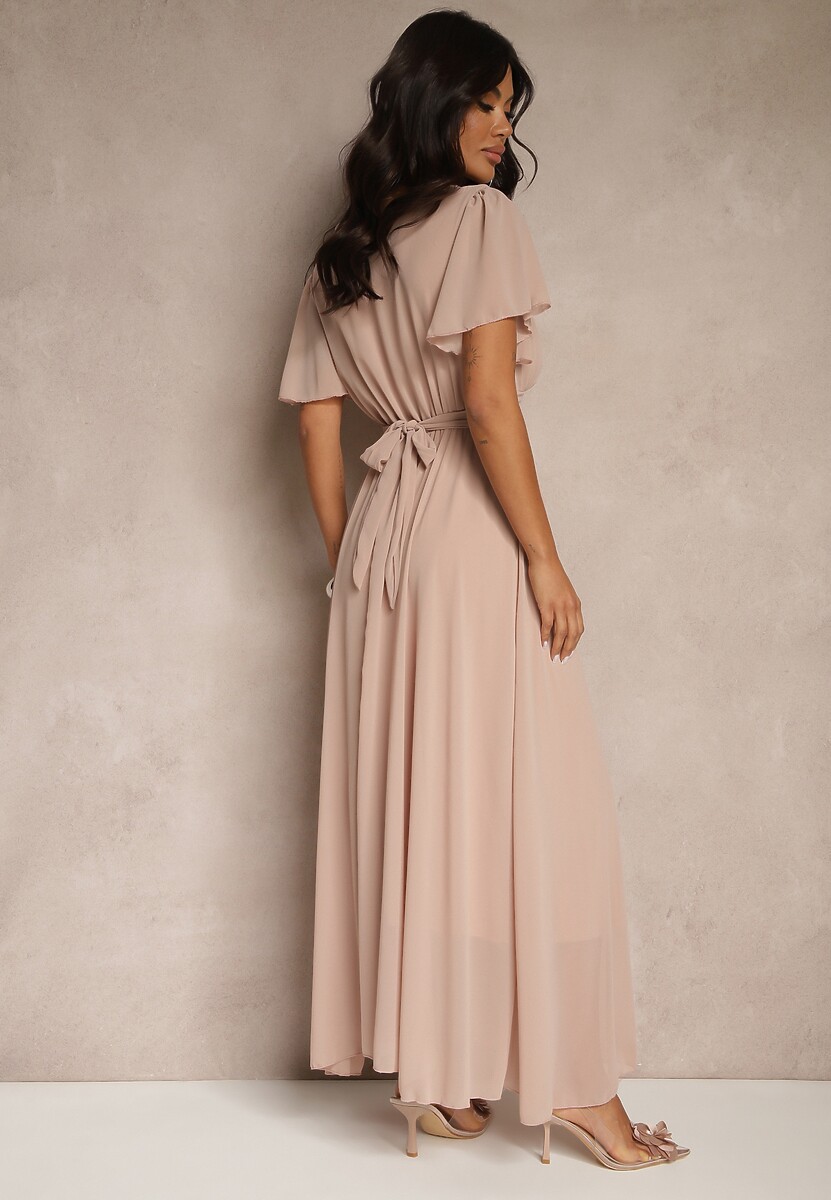 Ciemnoróżowa Rozkloszowana Sukienka z Kopertowym Dekoltem Obillis