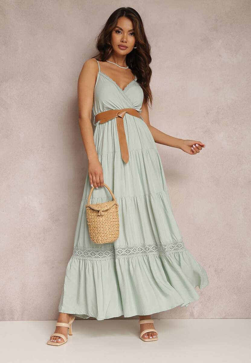 Miętowa Sukienka z Paskiem Asoonice