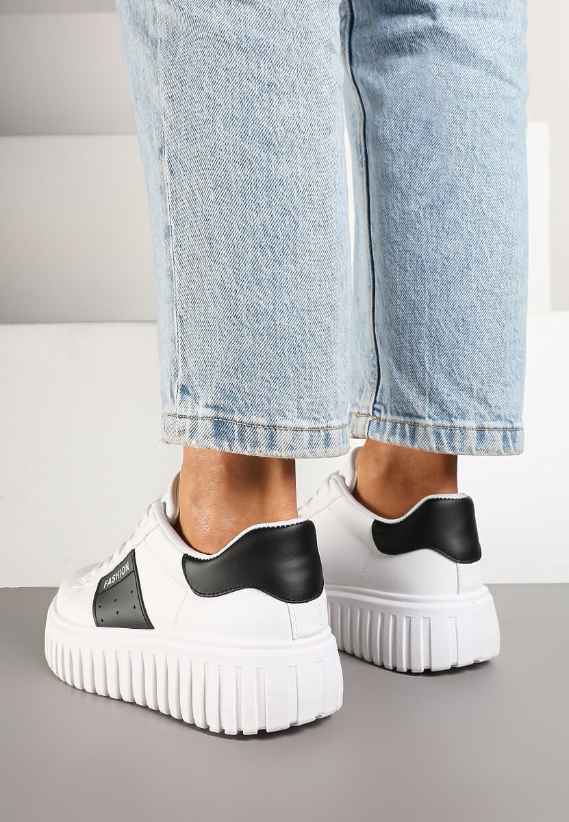 Białe Sneakersy na Tłoczonej Platformie Ozdobione Pasem Eleandelle
