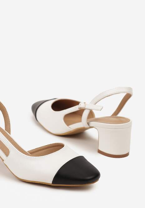 Białe Czółenka z Imitacji Skóry na Słupku z Regulowanym Paskiem Anadira