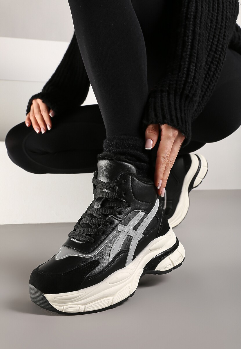Czarne Sneakersy za Kostkę na Grubej Podeszwie Luntris