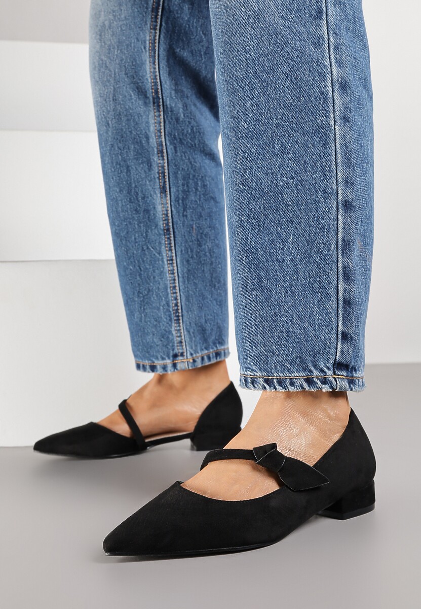 Czarne Czółenka Vices na Płaskiej Podeszwie ze Skórzaną Wkładką z Supełkiem Liliarine