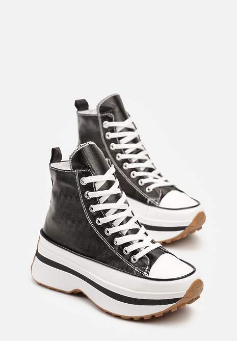 Czarne Sznurowane Trampki za Kostkę na Platformie Ealsevia
