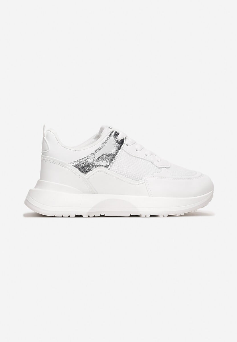Białe Sznurowane Sneakersy z Dekoracyjnymi Wstawkami Ialul