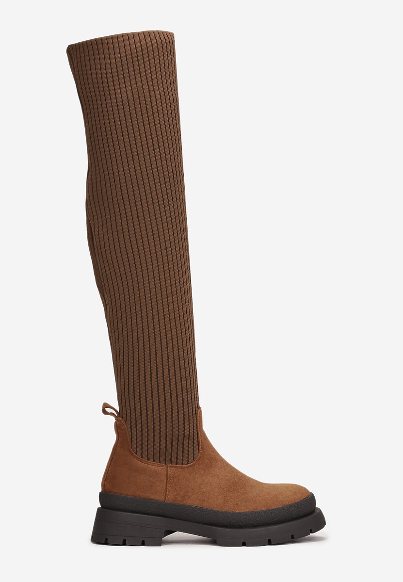 Brązowe Kozaki za Kolano z Elastyczną Cholewką Uruau