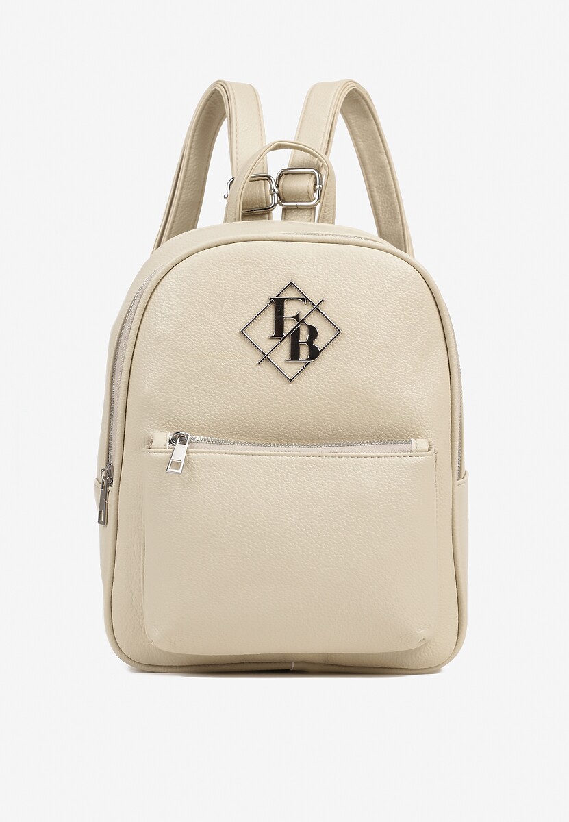 Kremowy Casualowy Plecak z Metalicznym Zdobieniem Paseniela