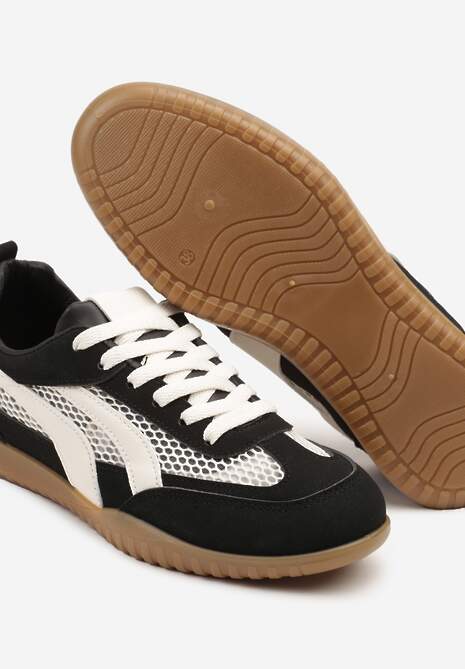 Czarne Sneakersy Tenisówki z Geometrycznym Motywem Amotheira