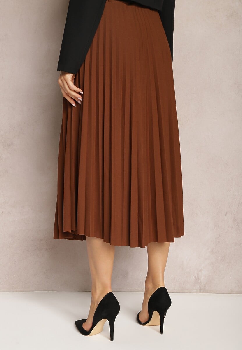 Brązowa Spódnica Plisowana z Paskiem Nanie