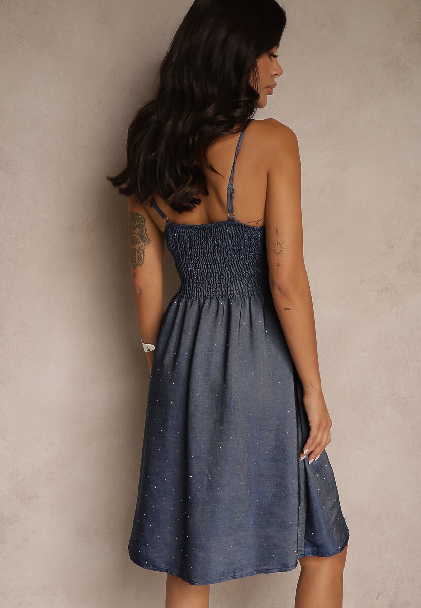 Granatowa Kopertowa Sukienka z Wiskozy o Rozkloszowanym Fasonie Lirilise