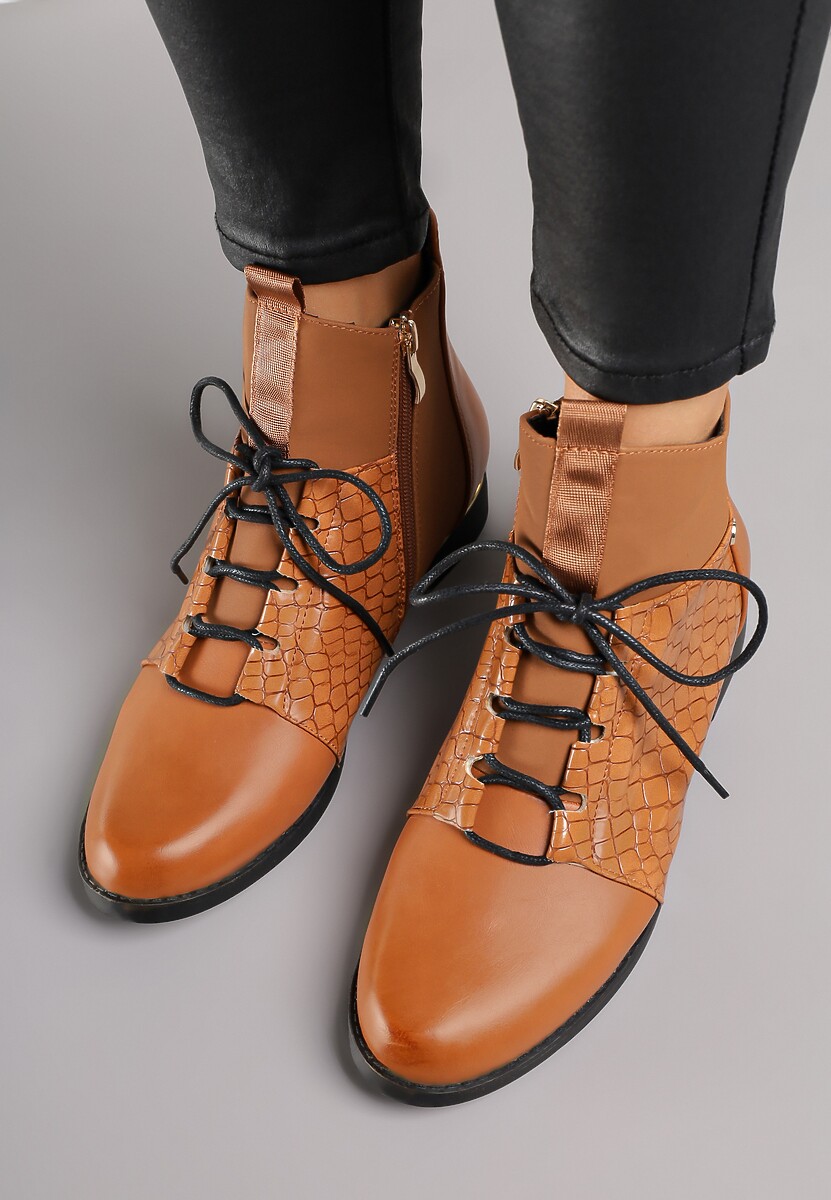 Jasnobrązowe Botki Vices w Stylu Trzewików z Motywem Skóry Krokodyla Alirriva