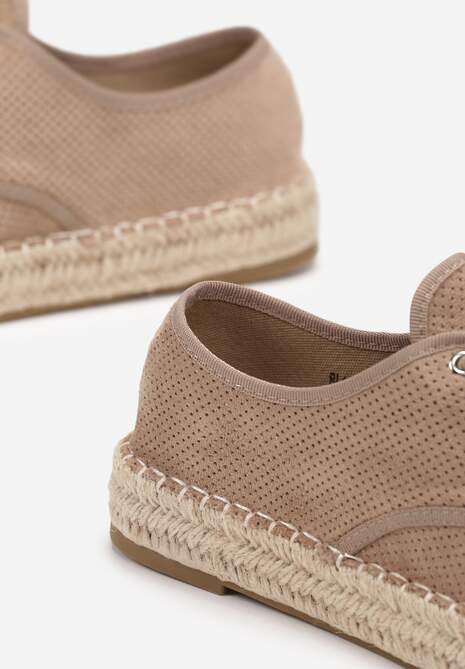 Ciemnobeżowe Tenisówki na Plecionej Podeszwie Zdobione Perforacją Zolavira