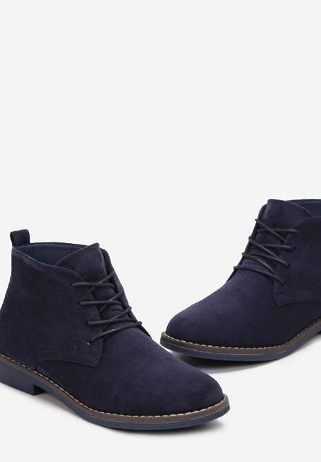 Granatowe Botki z Sznurowaniem Wasicia