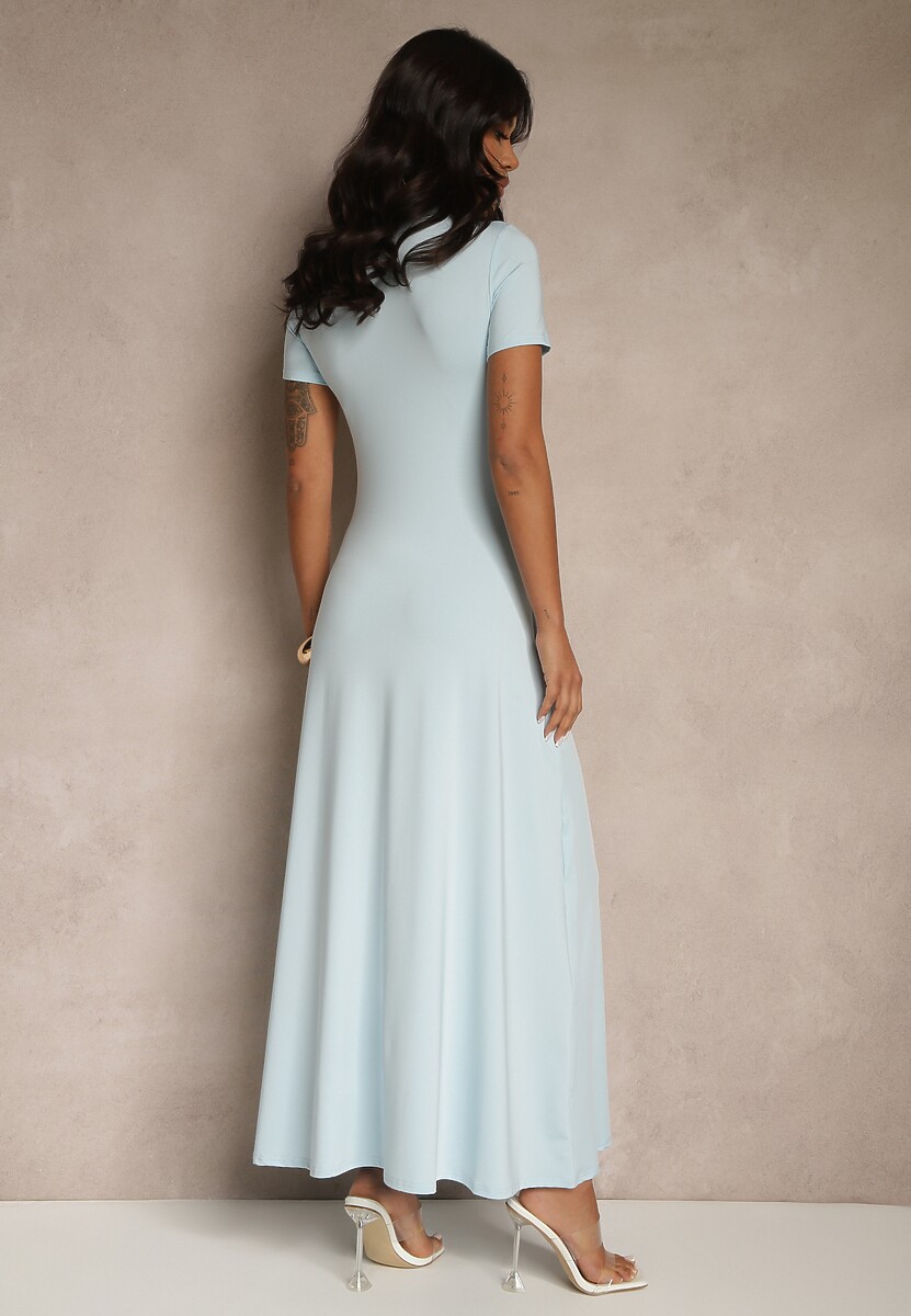 Jasnoniebieska Taliowana Sukienka z Krótkim Rękawem Liranisea