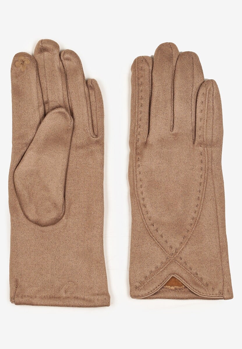 Zielone Rękawiczki Zimowe z Bawełną Ozdobione Przeszyciami Delatlina