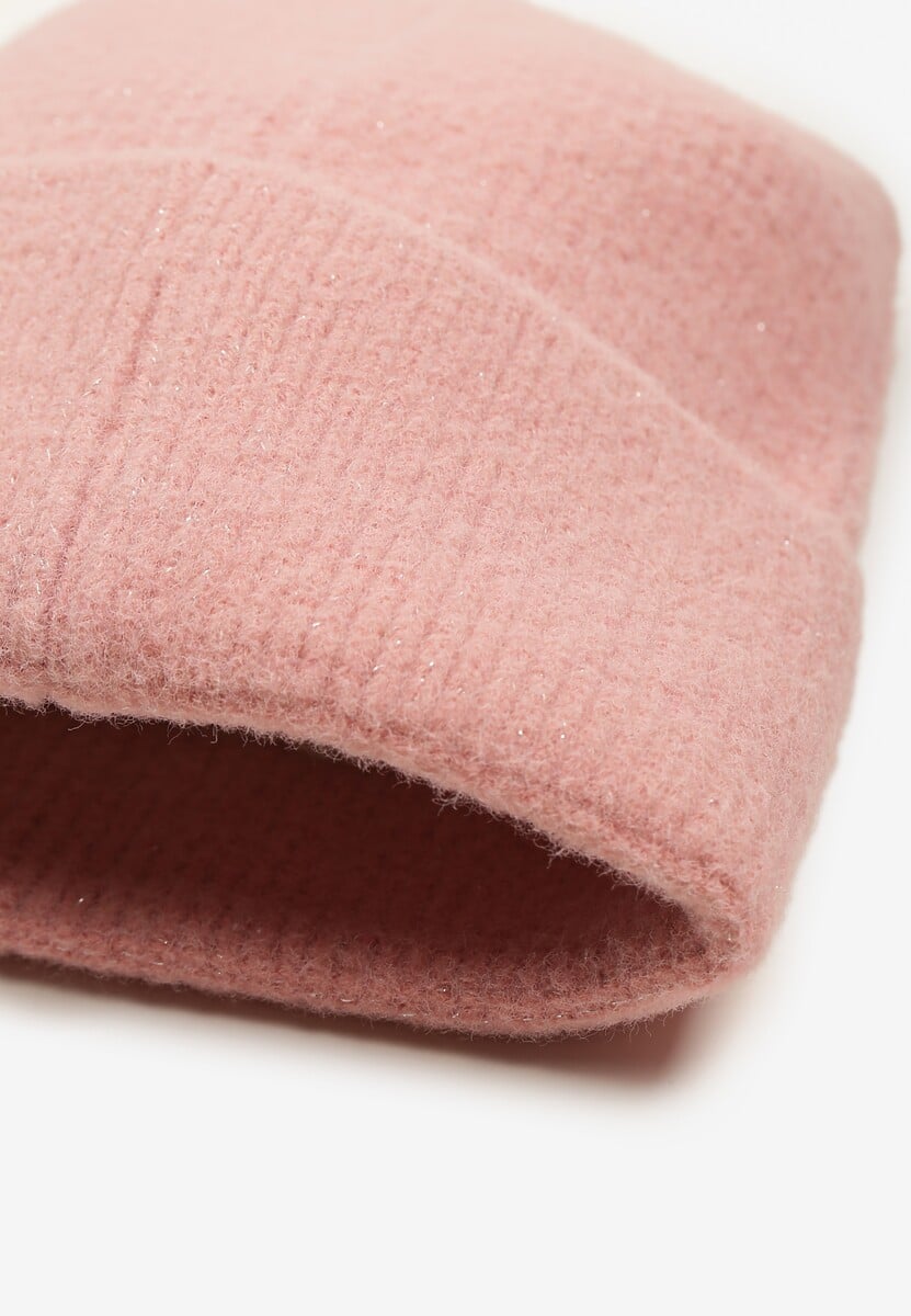 Różowa Czapka z Metaliczną Nicią i Wywinięciem Temivra