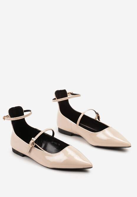 Beżowe Lakierowane Balerinki z Dwoma Paseczkami i Noskiem w Szpic Starsha