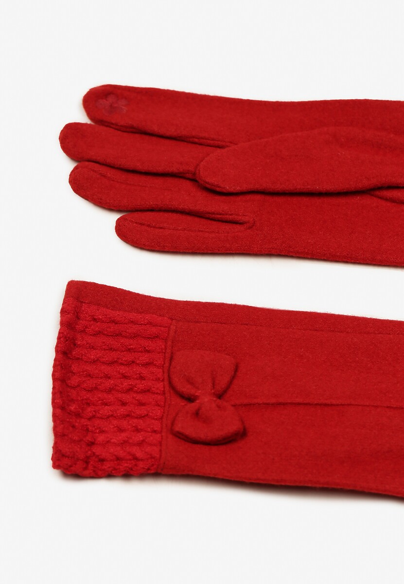 Bordowe Rękawiczki z Bawełną Ozdobione Kokardką Visemi