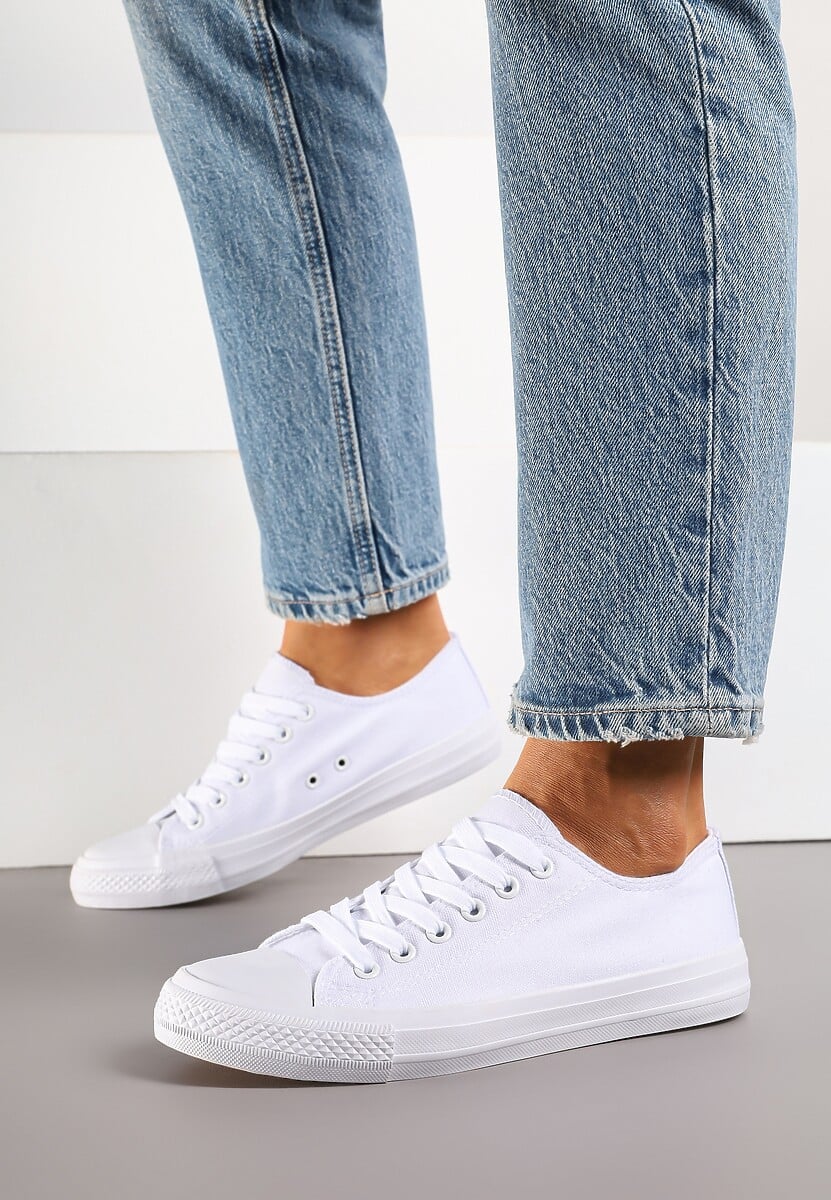 Białe Klasyczne Trampki Sznurowane Przed Kostkę Elleriome