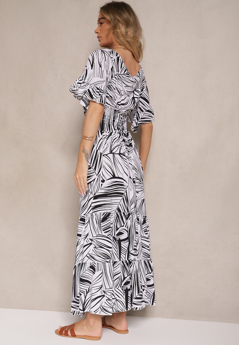 Czarna Sukienka z Bawełny o Rozkloszowanym Kroju z Motywem Liści Aluielle