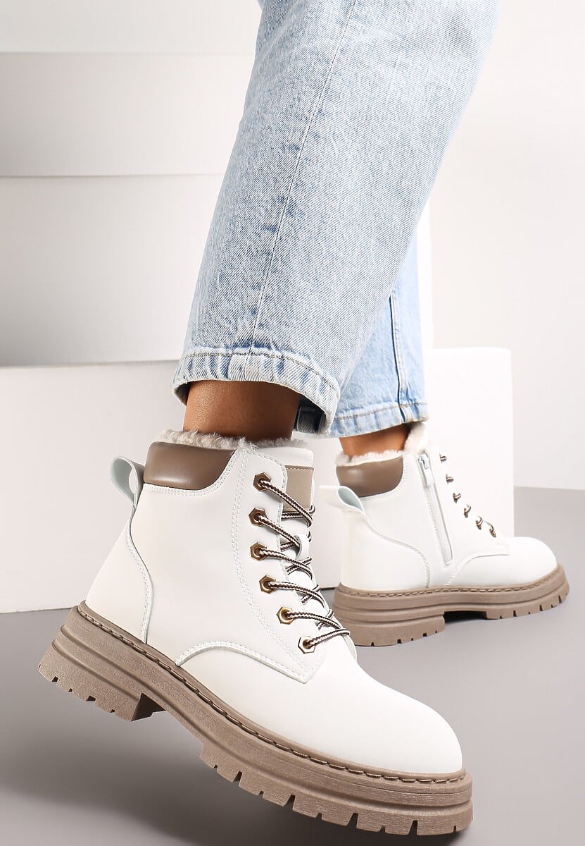 Białe Traperki Mocno Ocieplone Sztucznym Futerkiem Janeka