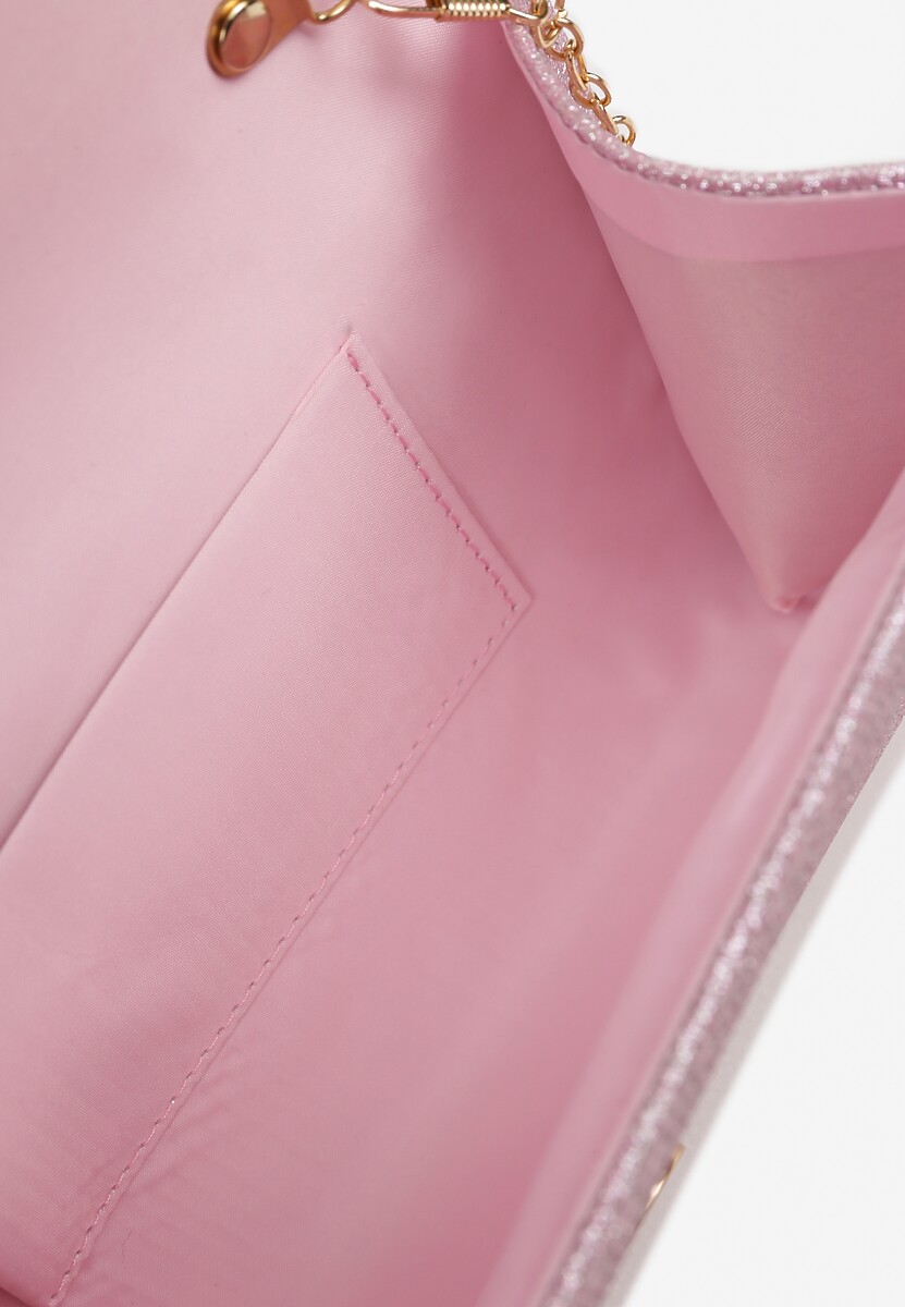 Różowa Brokatowa Torebka Kopertówka z Dodatkowym Łańcuszkiem Paselissa