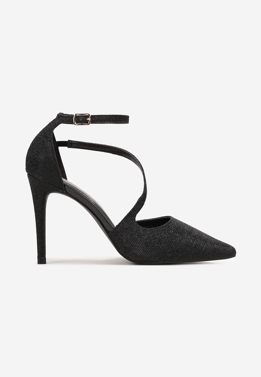 Czarne Połyskujące Sandały na Szpilce ze Szpiczastym Noskiem Serfina