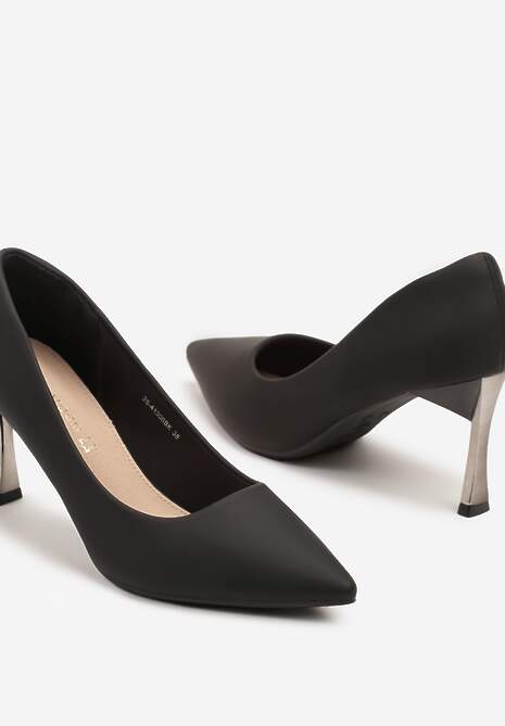 Czarne Szpilki z Wkładką ze Skóry Naturalnej z Metaliczną Wstawka Elanirae