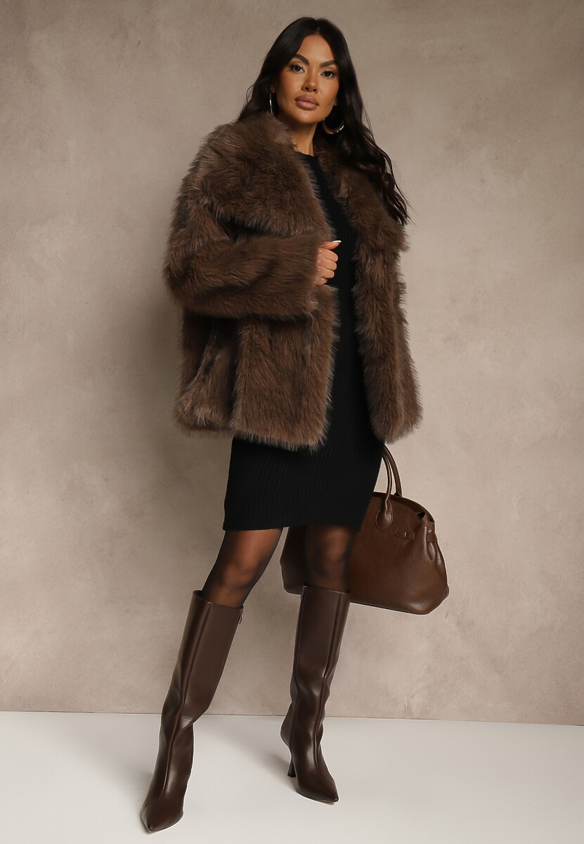 Czarna Sweterkowa Dopasowana Sukienka z Bawełną Reileta