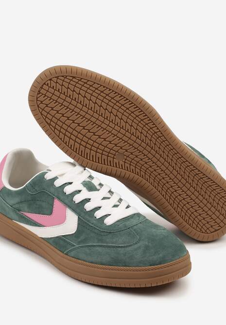 Zielone Sneakersy Skórzane w Stylu Tenisówek z Geometrycznym Motywem Erisane