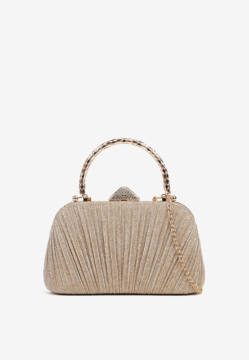 Złota Torebka Kopertówka z Brokatem z Łańcuszkiem i Uchwytem Zarletta