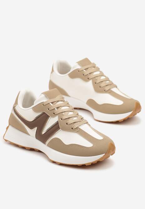 Ciemnobeżowe Sneakersy z Geometrycznym Wzorem Jenaviella