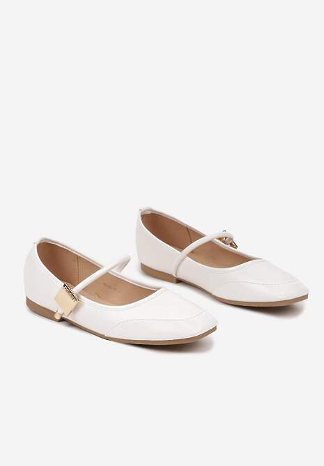 Białe Balerinki z Lakierowaną Wstawką i Ozdobną Sprzączką Neorwen