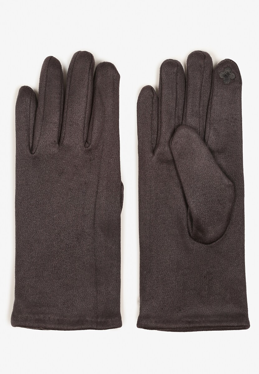 Ciemnoszare Rękawiczki Welurowe z Ozdobną Dzianinową Nakładką Seliti