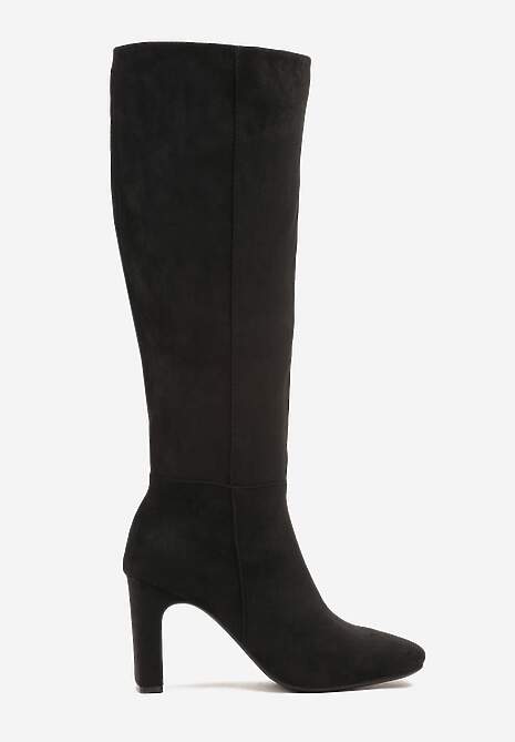 Czarne Klasyczne Kozaki z Imitacji Zamszu na Słupkowym Obcasie Miosa