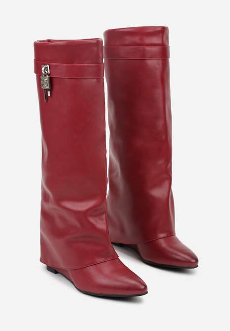 Czerwone Kozaki z Cholewką Imitującą Nogawkę i Koturnem Ericelle