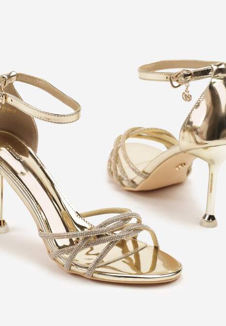 Złote Sandały Vices na Szpilce Ozdobione Cyrkoniami Nitalena