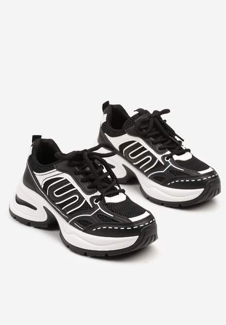 Czarne Sneakersy na Platformie z Tłoczeniem z Geometrycznym Motywem Delothiel