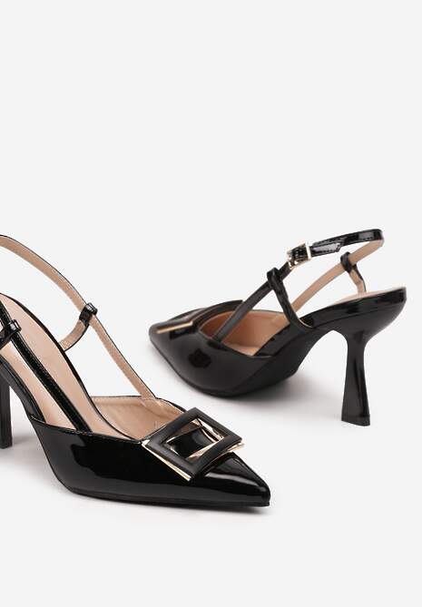 Czarne Eleganckie Sandały na Szpilce z Geometryczną Ozdobą Arisandra