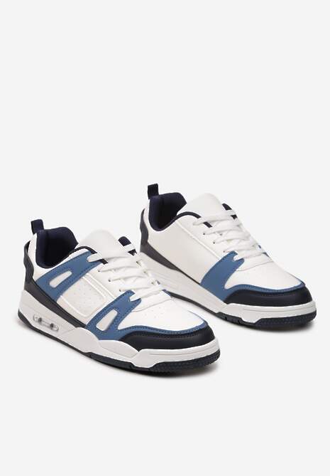 Biało-Granatowe Sznurowane Sneakersy z Licznymi Wstawkami z Ekoskóry Gwendias