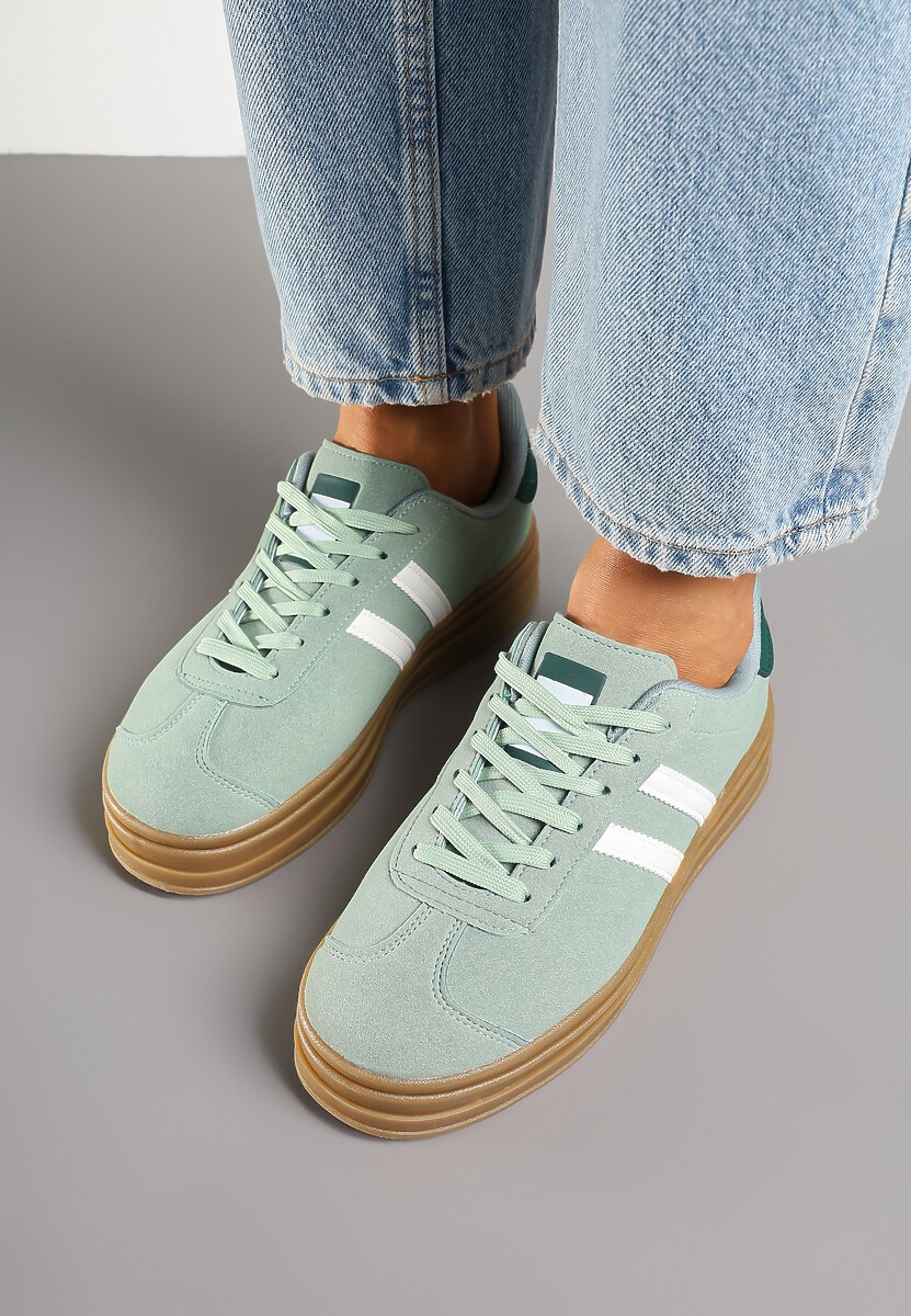 Jasnozielone Klasyczne Sneakersy na Niewysokiej Platformie Terilee